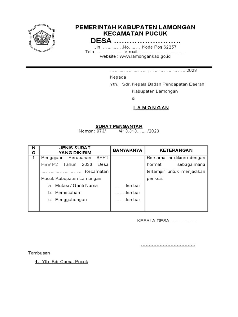 Surat Pengantar Perubahan Sppt Pbb 2023 Pdf