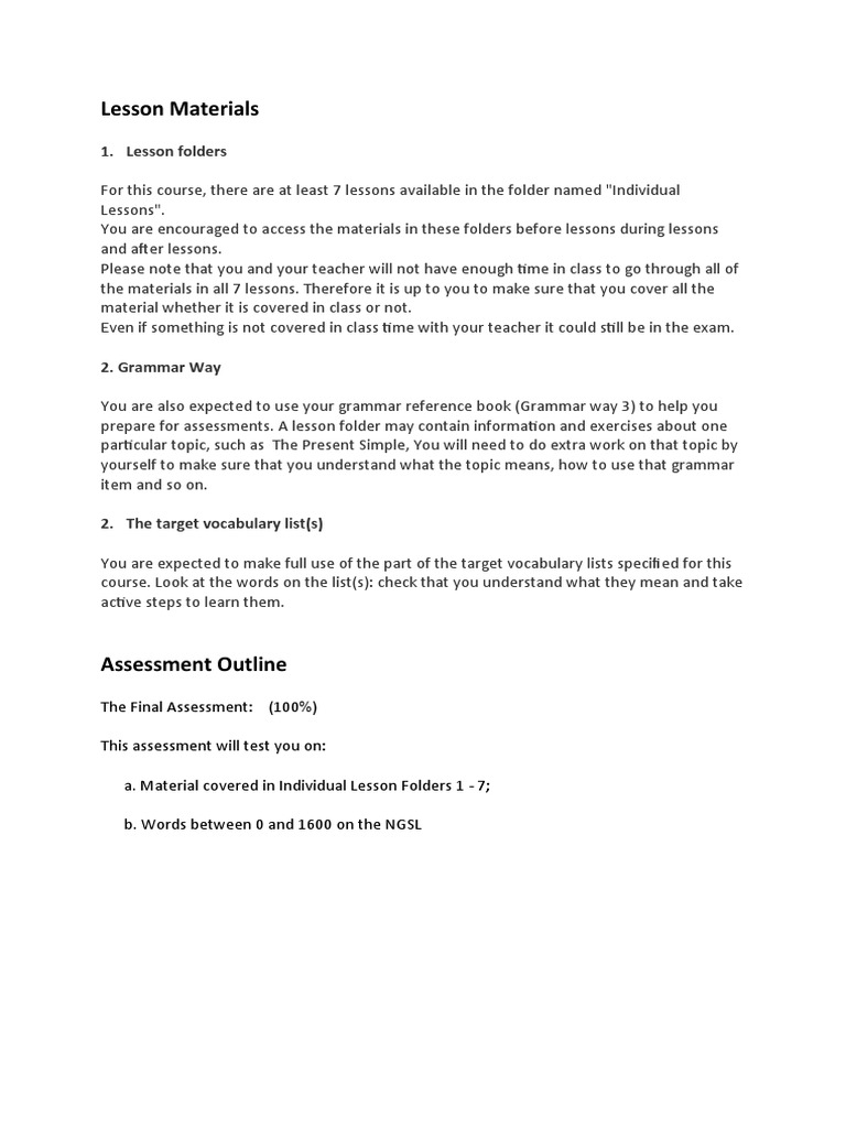 Lesson Materials and Assessment Outline | PDF