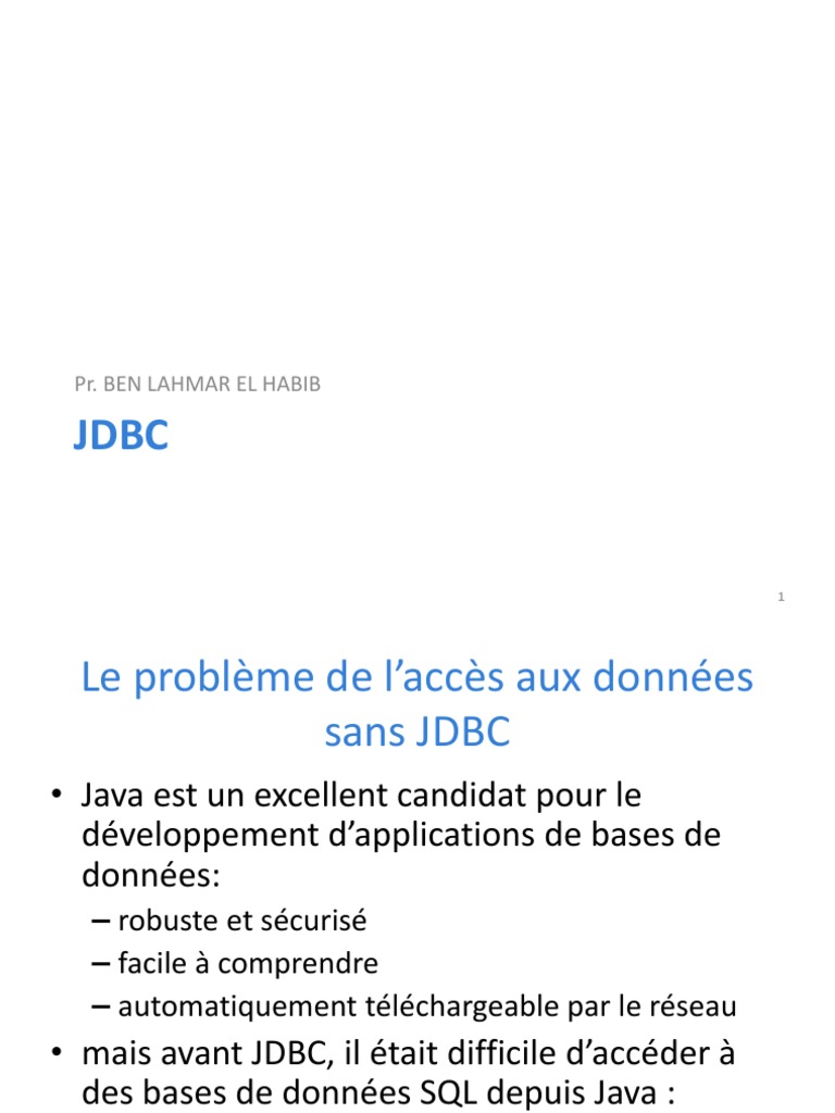 Introduction à JDBC et ses avantages | PDF | Java (Langage de ...