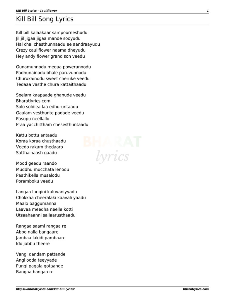 Kill Bill Lyrics PDF