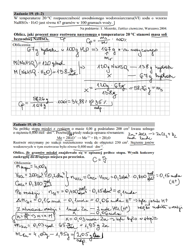 Roztwory Zadania Maturalne. PDF