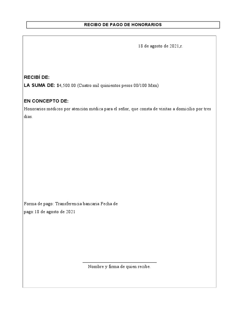 Recibo de Pago de Honorarios | PDF
