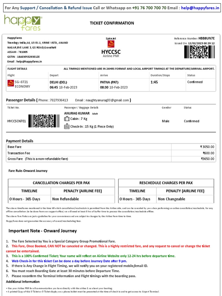 Ticket Confirmation PDF Aviation Transport