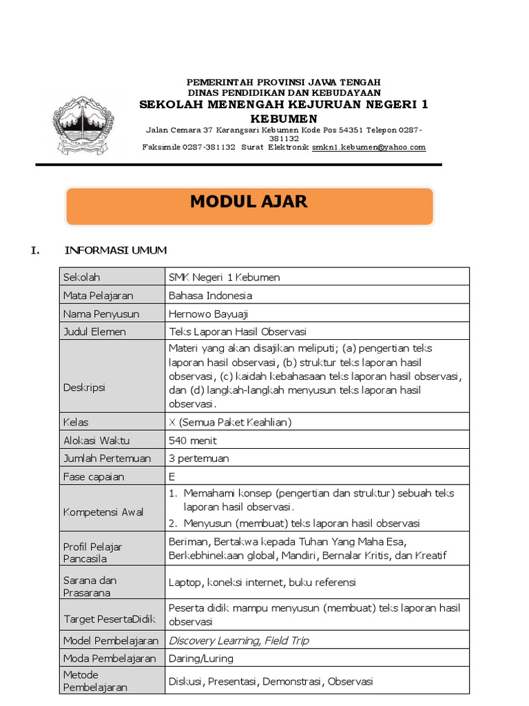 Modul Ajar X Bahasa Indonesia Hernowo Bayuaji Teks Lho PDF