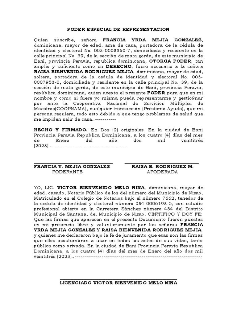 Poder Notarial Especial en República Dominicana | PDF | República ...