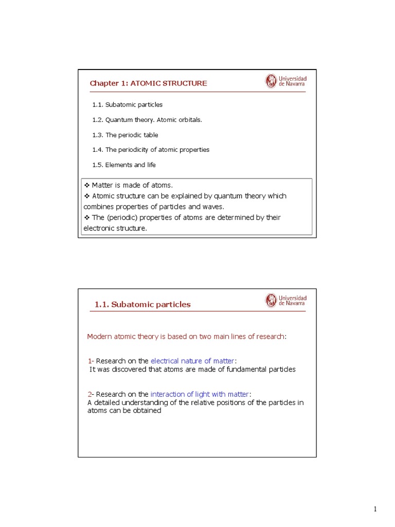 Chapter 1 - Atomic Structure CHEMISTRY | PDF | Atomic Orbital | Atomic ...