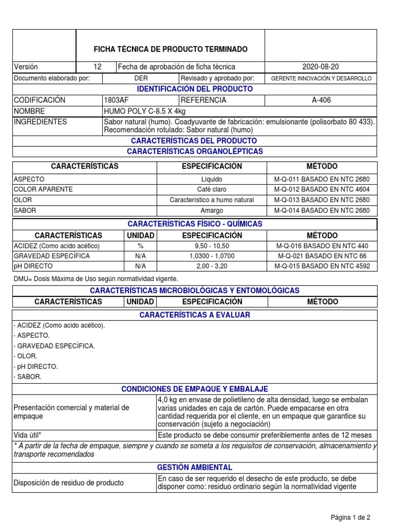 Características del Humo Poly C-8.5 | PDF | Residuos | Comida y bebida
