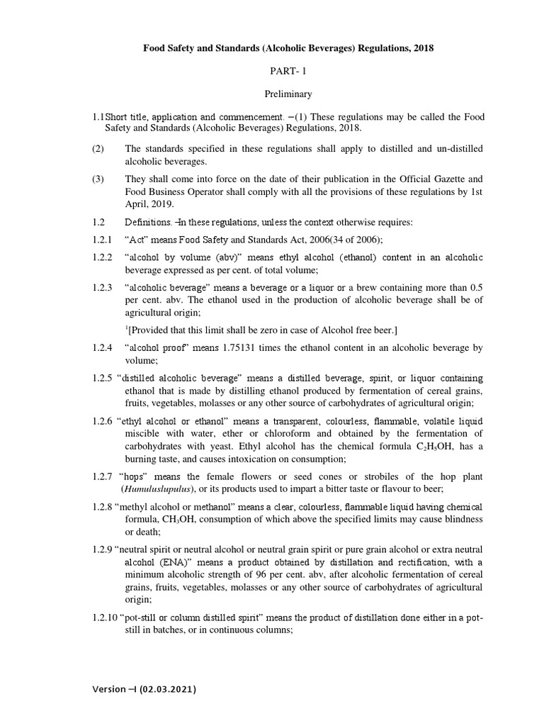 Compendium Alcoholic Beverages Regulations 04 03 2021 PDF Beer