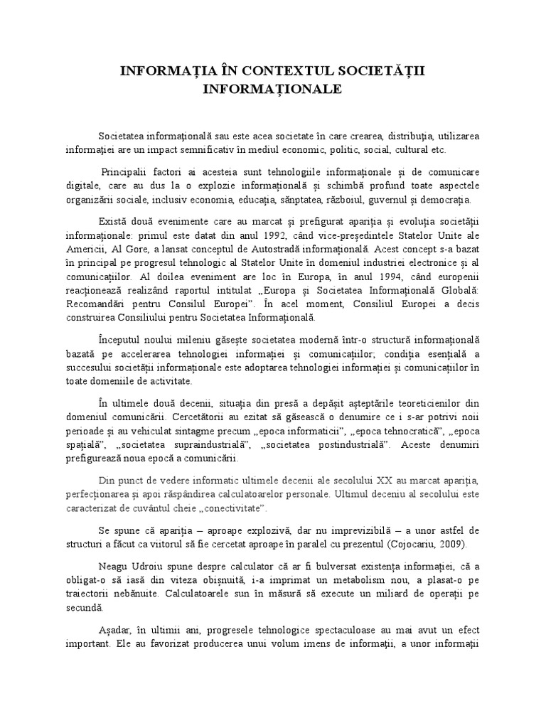 Informația În Contextul Societății Informaționale | PDF