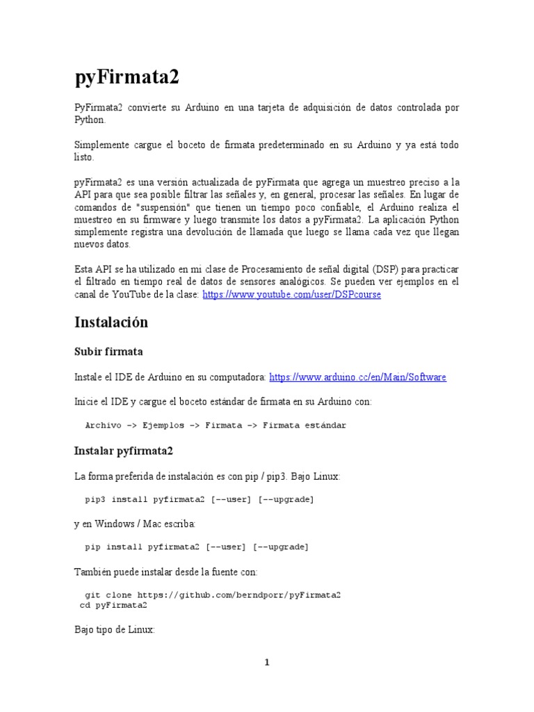 Uso de pyFirmata2 con Arduino | PDF | Arduino | Muestreo (procesamiento ...