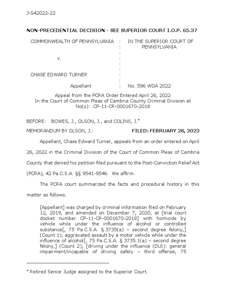 Appeal Denied in Turner PCRA Case | PDF | Appeal | Driving Under The ...