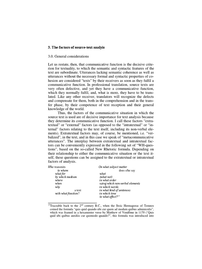 Factors of Source Text Analysis 1 | PDF | Translations | Communication