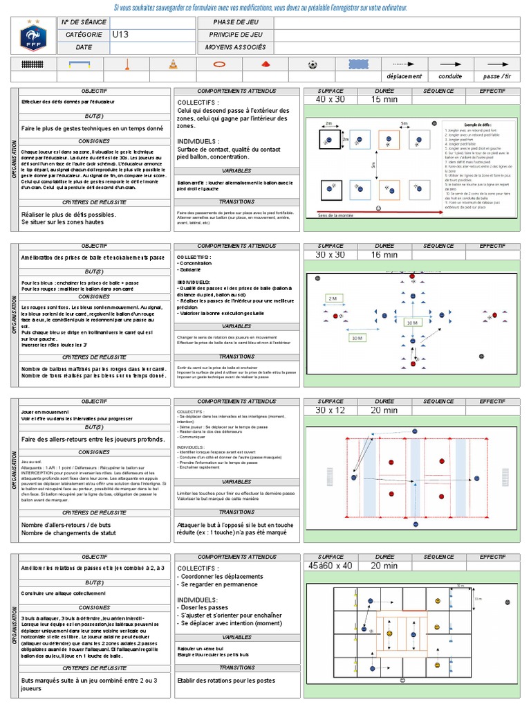 Fiche Séance Entraînement U13 Football | PDF | Défenseur (football ...
