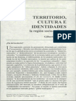 Territorio, Cultura e Identidades La Regio - Gilberto Gimenez