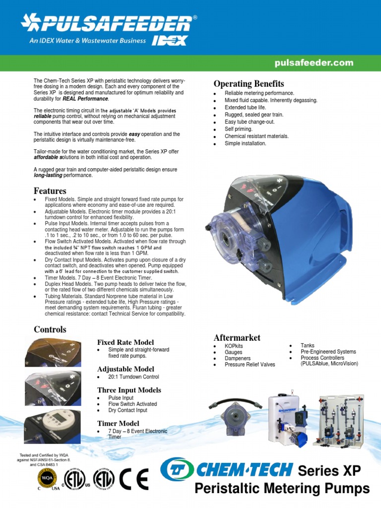 Chem Tech Series XP Specifications EN PDF Pump Switch