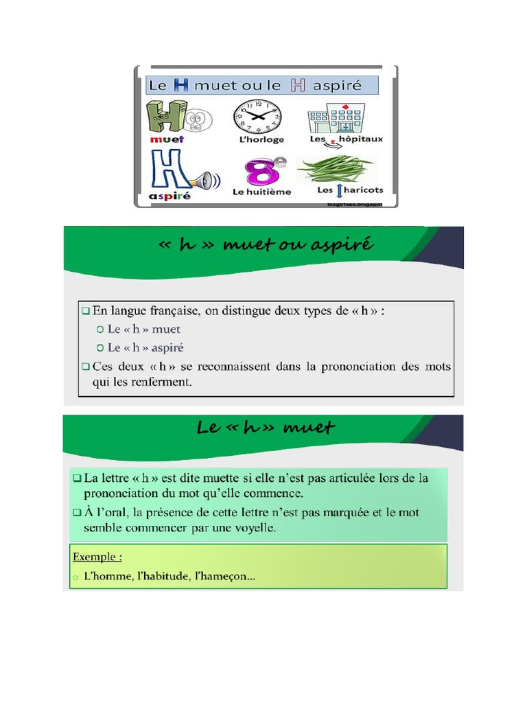 H muet et h aspiré en français | PDF | Communication humaine | Linguistique