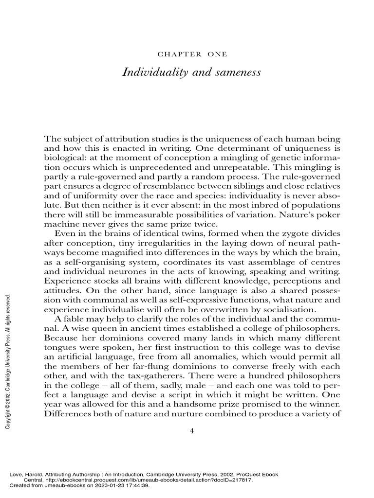 Attributing Authorship An Introduction - (CHAPTER ONE Individuality and ...
