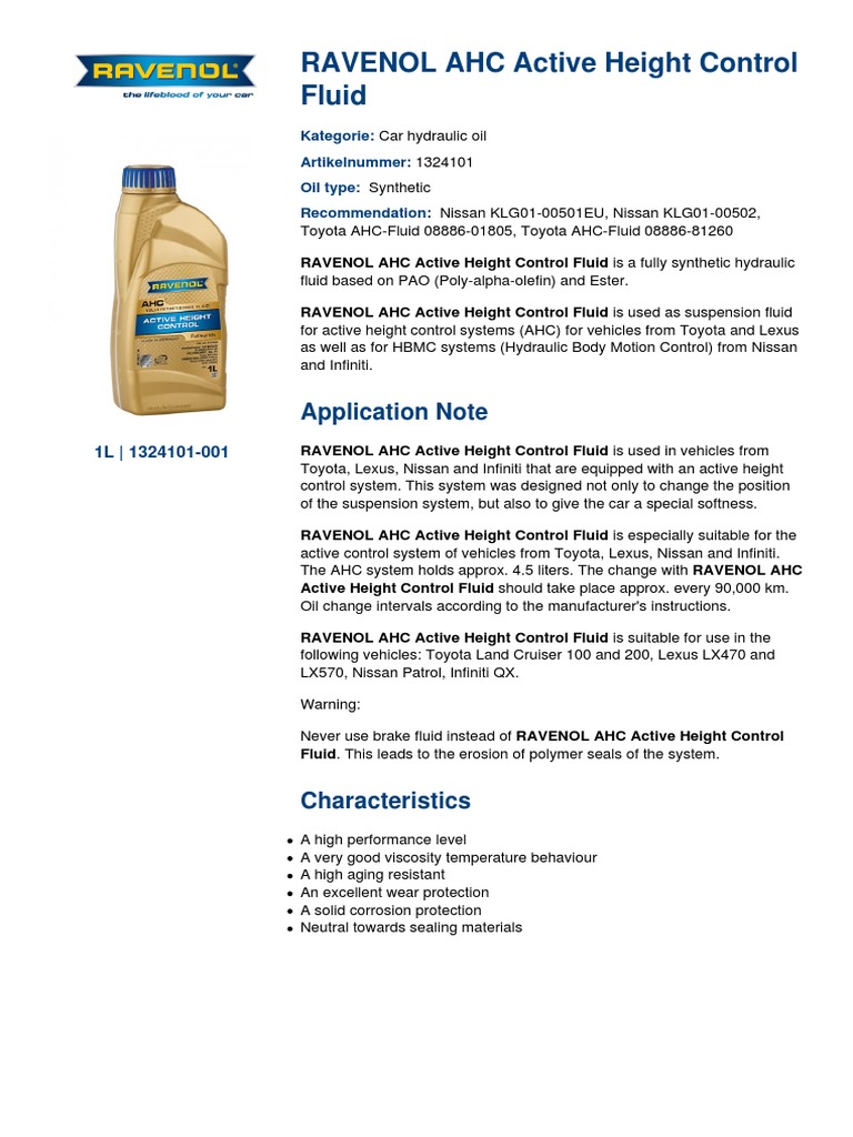 RAVENOL AHC Active Height Control Fluid A Synthetic Fluid for Active
