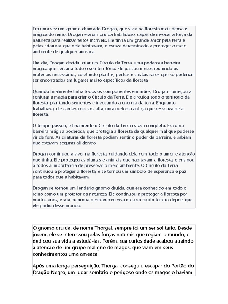 Era Uma Vez Um Gnomo Chamado Drogan | PDF | Terra | Druida
