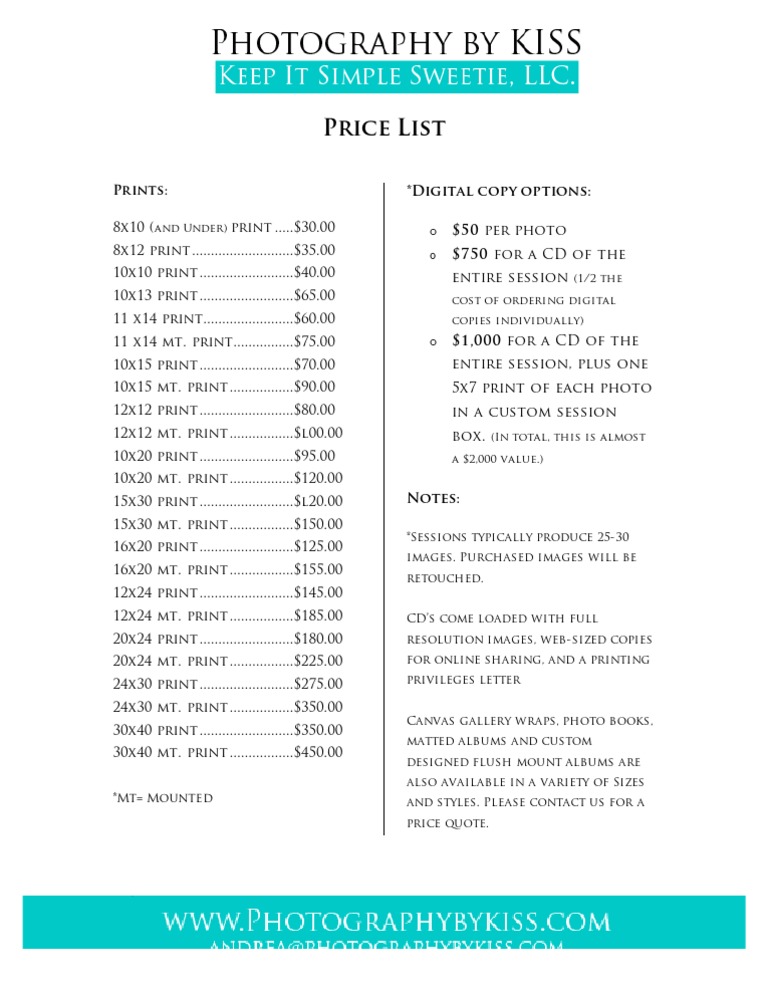 Comprehensive Print Pricing List | PDF | Home & Garden