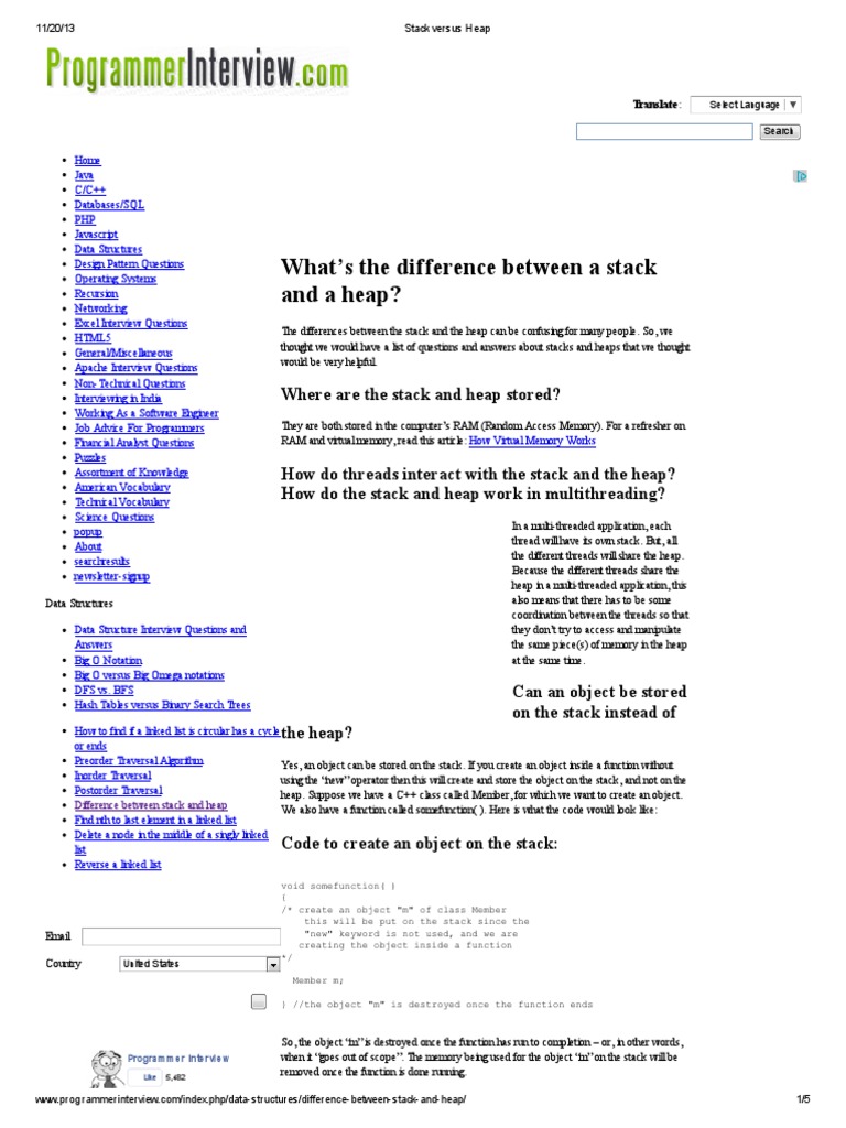 Stack Versus Heap | PDF | Java (Programming Language) | Thread (Computing)