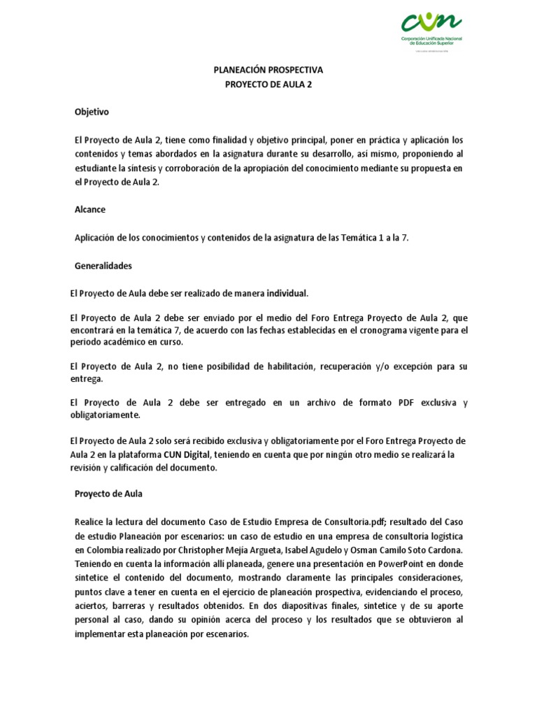 Proyecto de Aula 2 - Planeación Prospectiva | PDF