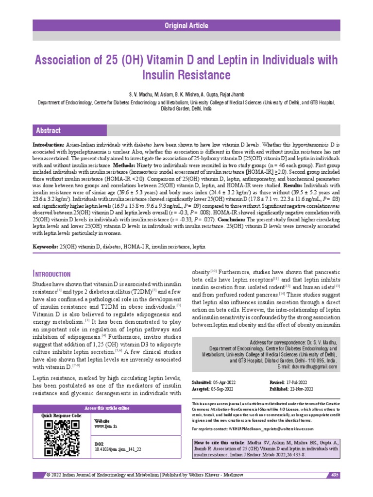 Association of 25 OH Vitamin D and Leptin In.6 PDF Leptin Insulin