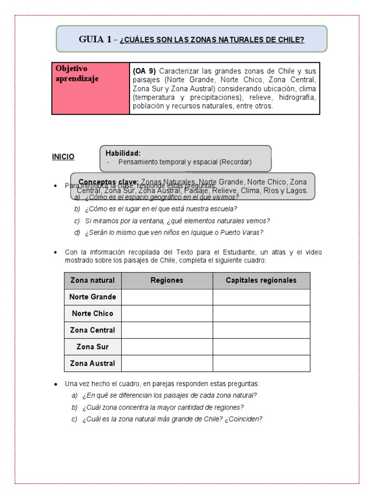 Zonas Naturales de Chile para Niños | PDF | Chile