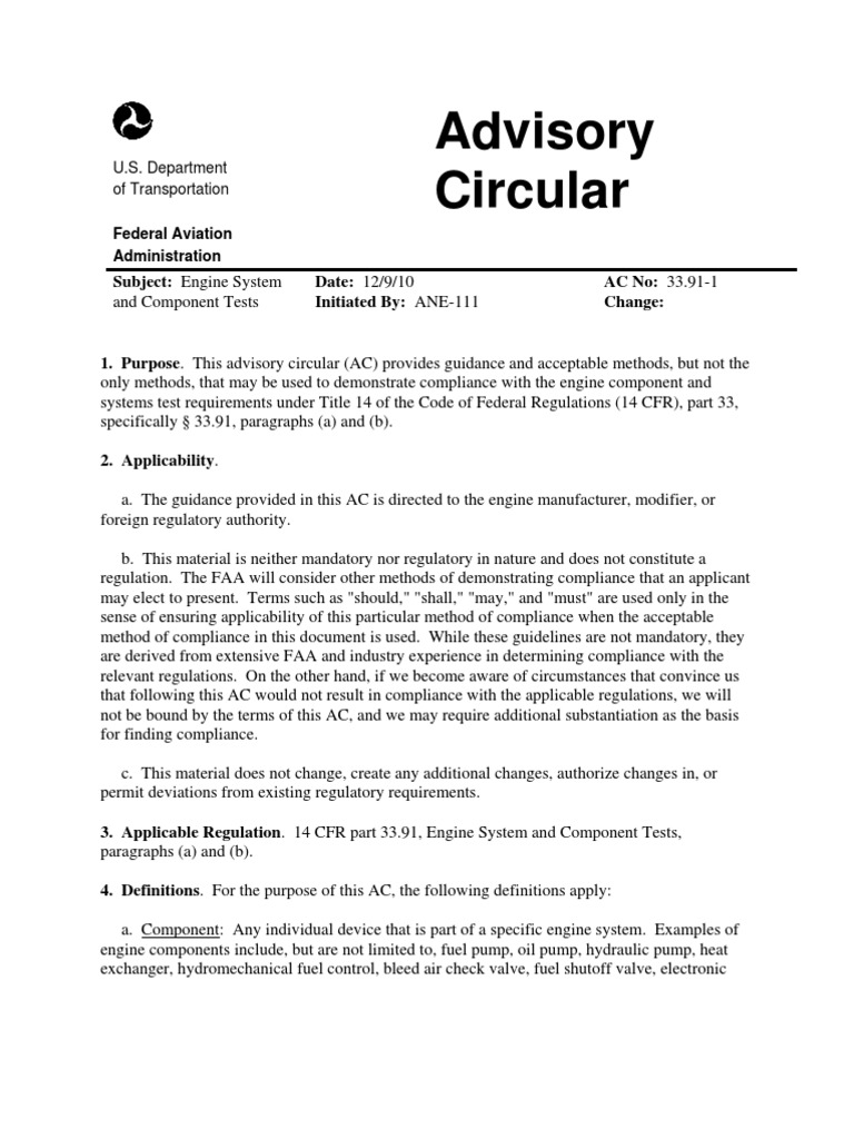Guidance on Testing Engine Systems and Components to Demonstrate