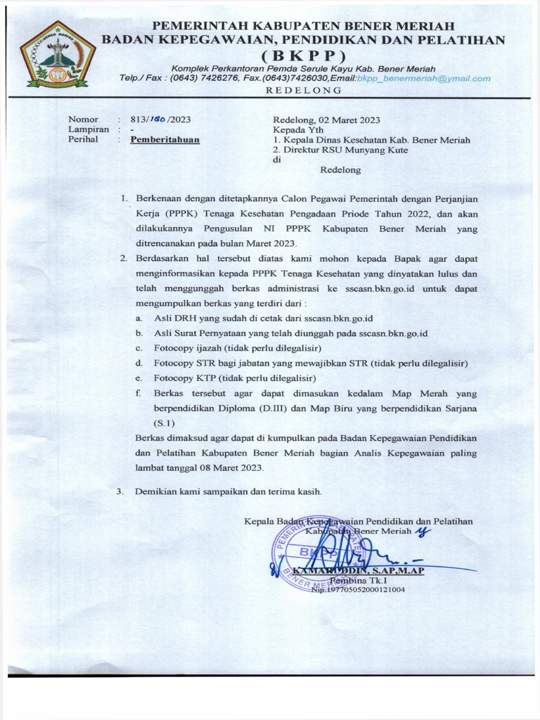 Pemberitahuan Kepada Pppk Nakes Yang Lulus Pdf