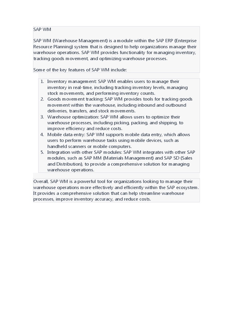 Sap WM | PDF | Computers | Technology & Engineering