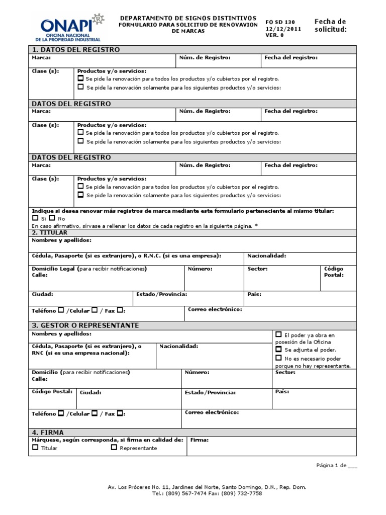 Formulario Renovación Marcas RD | PDF | Industrias de servicio ...