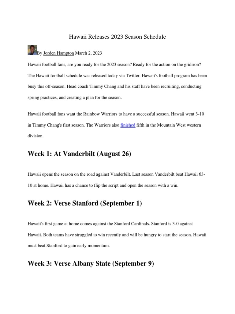 Hawaii Football Schedule 2023 Download Free PDF College Football
