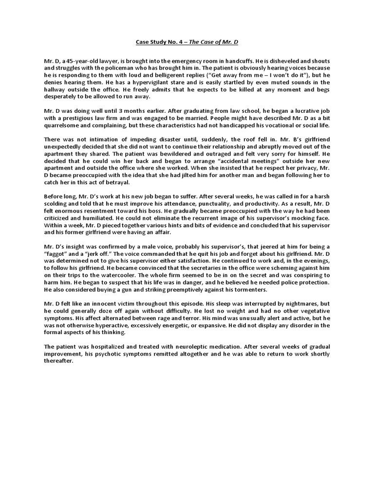 Case No 4 Schizophreniform Disorder Pdf Clinical Medicine