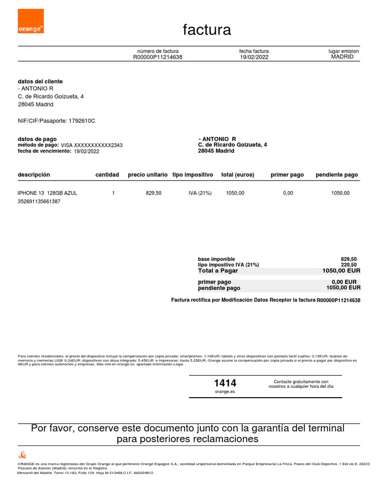 Orange Spain PDF PDF Factura Informática
