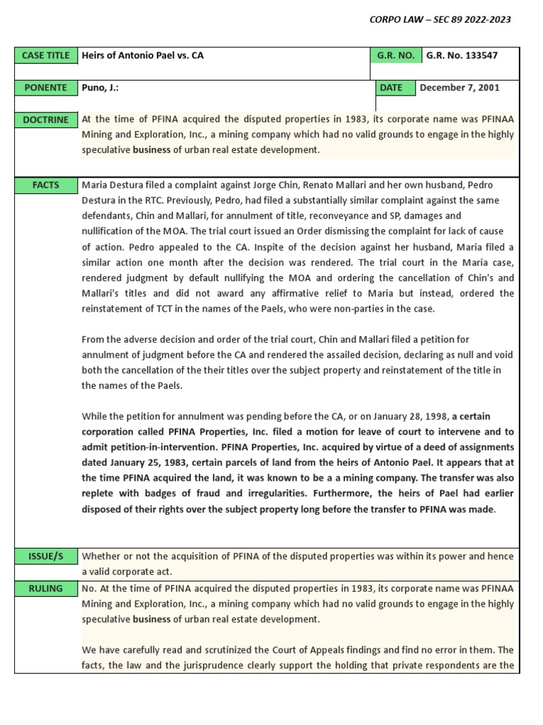 Heirs of Antonio Pael vs. CA PDF Annulment Nullification (U.S
