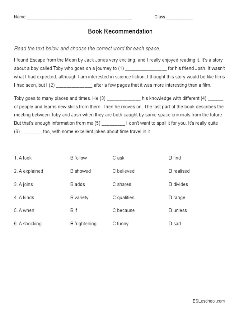 B1 Preliminary Part 5 - Book Recommendation | PDF | Language Arts ...