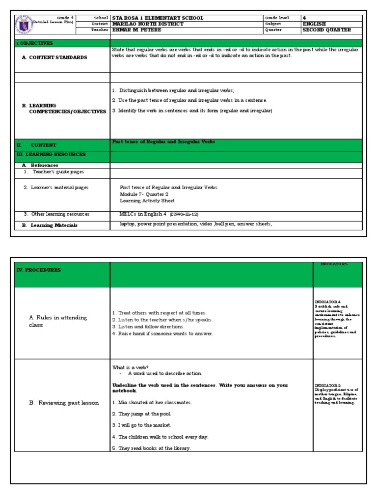 Cot 20222023 Verbs PDF Verb Learning