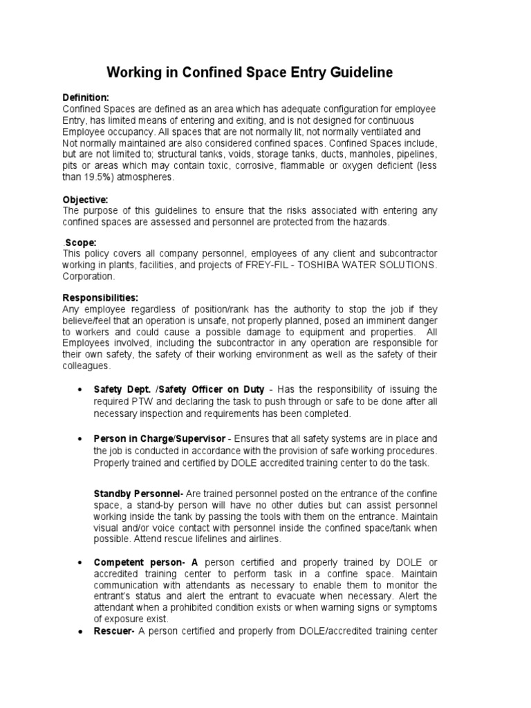 Confined Space Entry Safety Guidelines | PDF | Occupational Safety And ...
