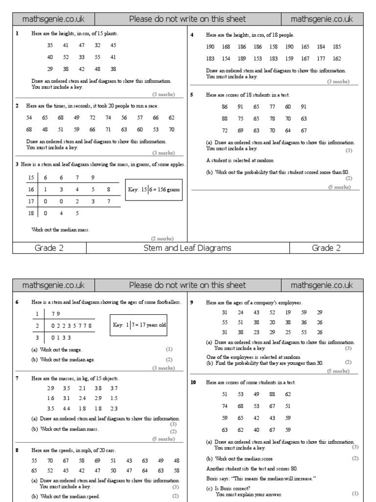 Stem and Leaf Diagram Worksheet | PDF
