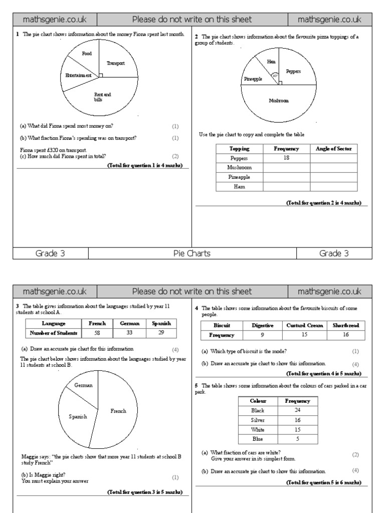 Pie Charts Worksheet PDF Biscuit Pie Chart