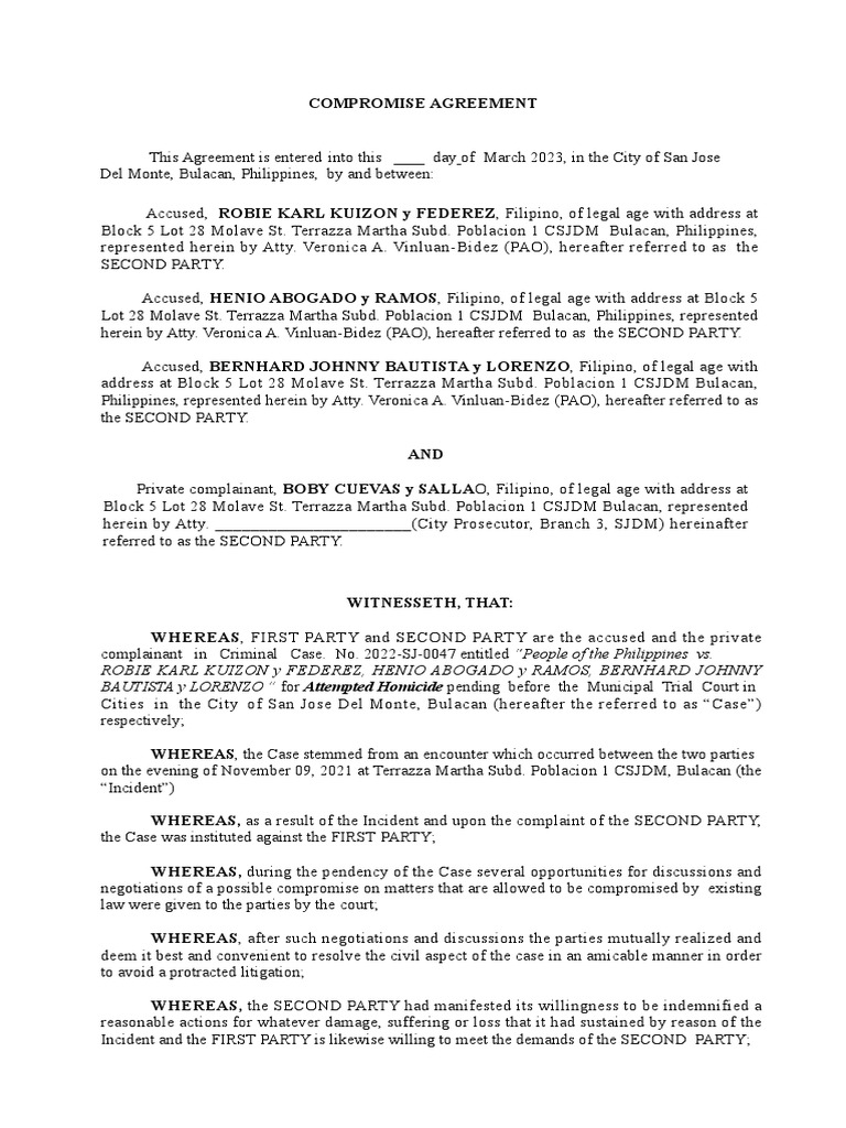 Compromise Agreement in Criminal Case | PDF | Indemnity | Common Law