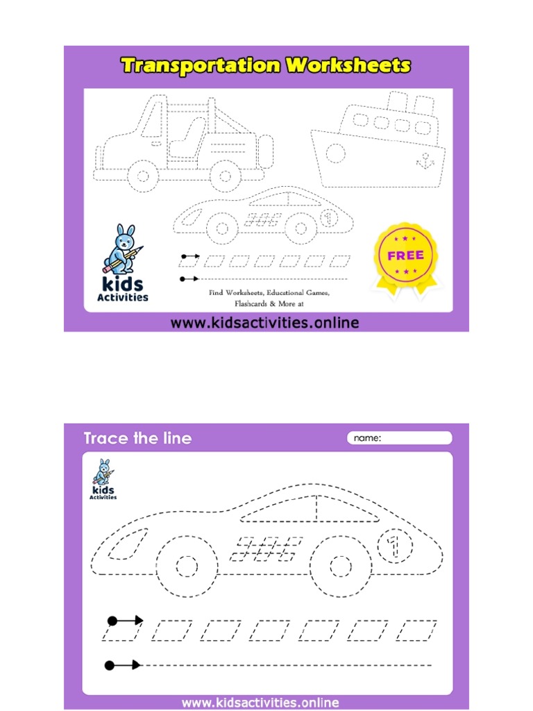 Free Printable Transportation Tracing Worksheets PDF