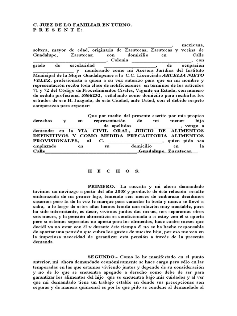 Formato para Juicio de Alimentos | PDF | Pensión alimenticia | Pensión