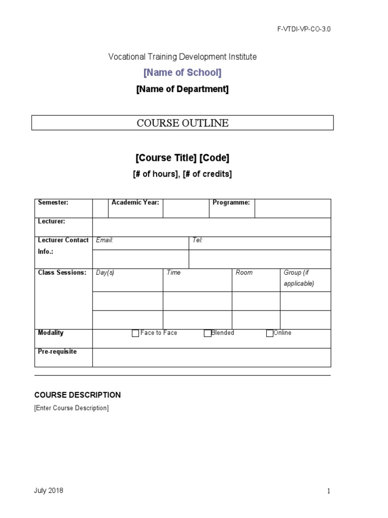 Course Outline Template for VTDI | PDF | Learning