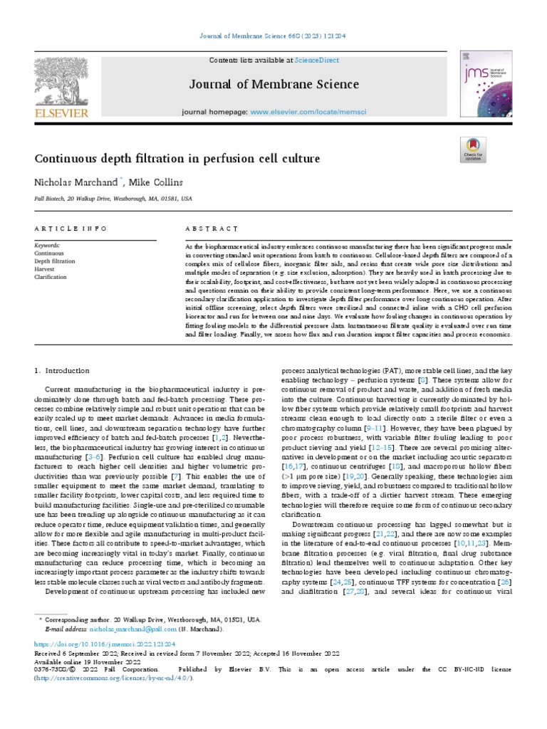 Continuous Depth Filtration in Perfusion Cell Culture - 2023 | PDF ...