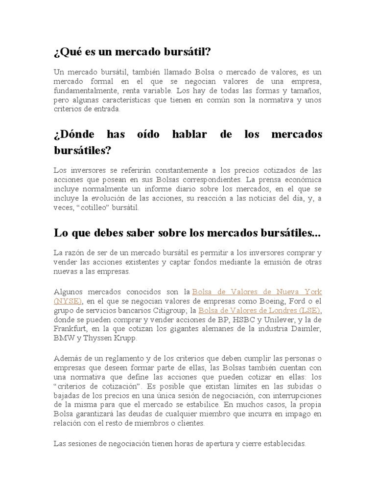 Introducción al Mercado Bursátil | PDF | Bolsa | Análisis de ...