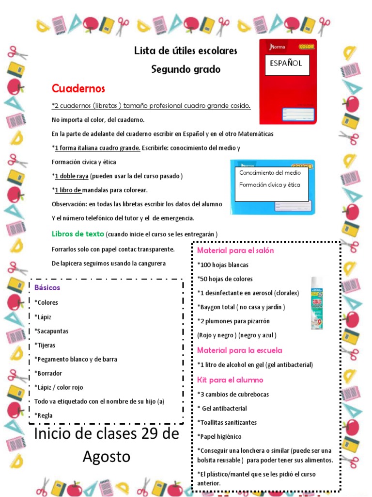 Útiles escolares para segundo grado | PDF | Cuaderno