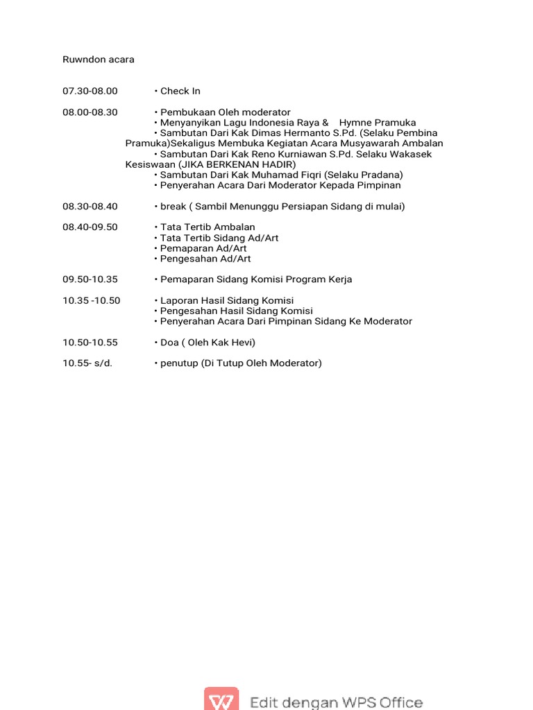Rundown Acara Musyawarah Ambalan | PDF