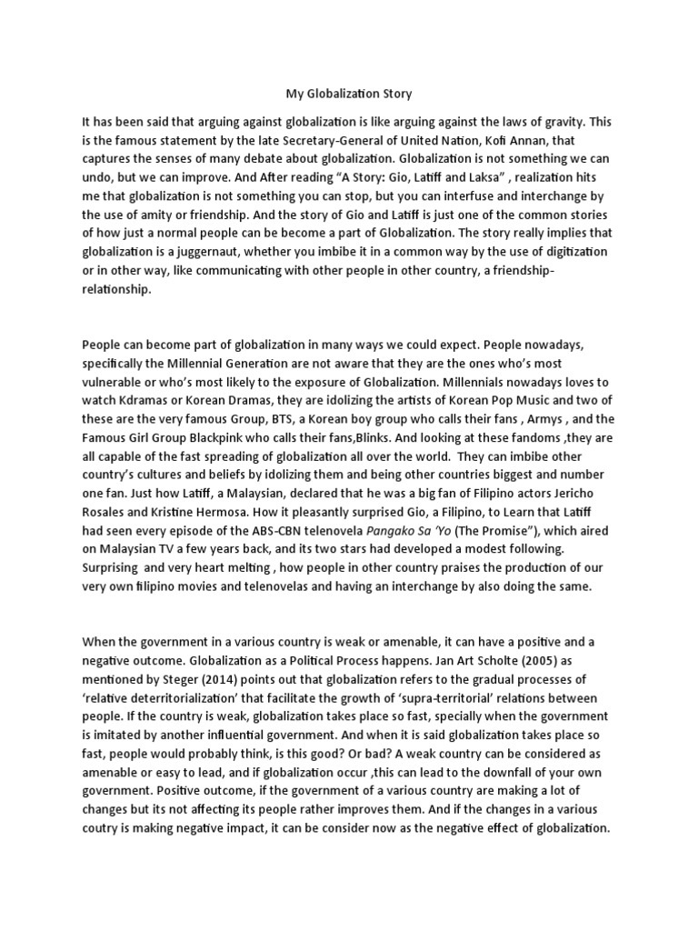 My Globalization Story Pdf Social Science